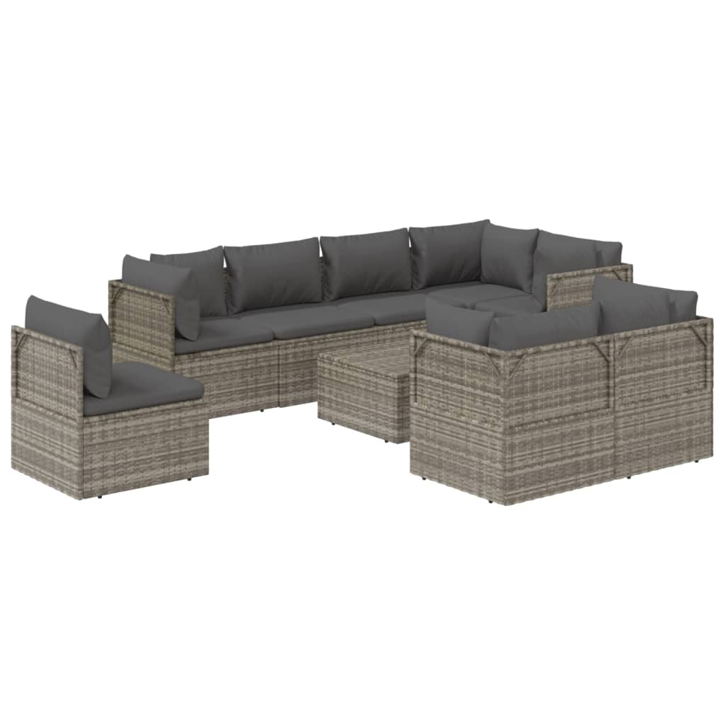 vidaXL 9 Piece Garden Lounge Set with Cushions Grey Poly Rattan