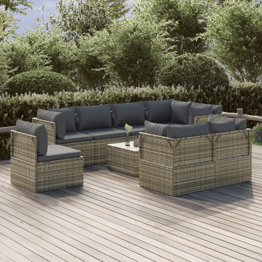 vidaXL 9 Piece Garden Lounge Set with Cushions Grey Poly Rattan