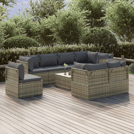 vidaXL 9 Piece Garden Lounge Set with Cushions Grey Poly Rattan