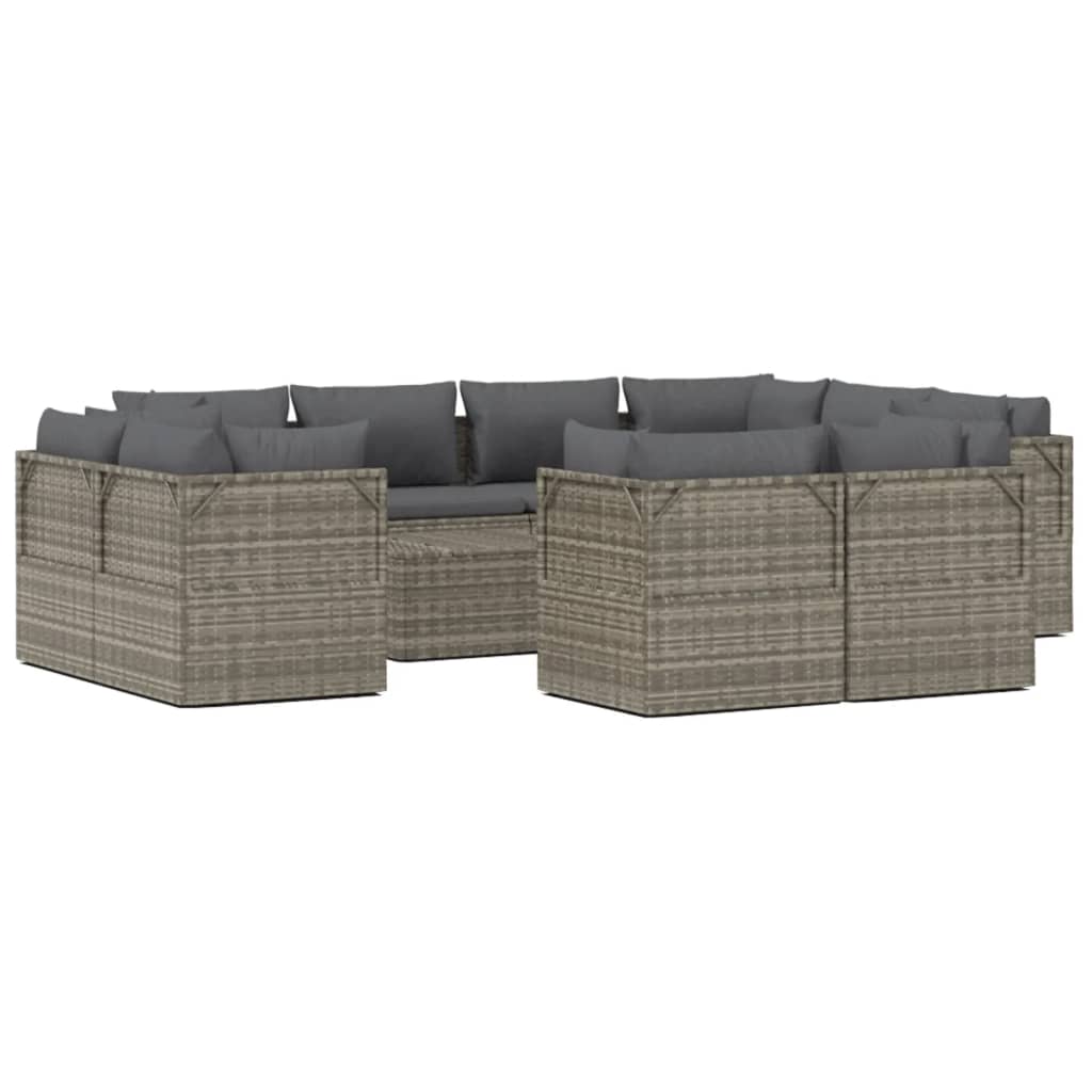 vidaXL 12 Piece Garden Lounge Set with Cushions Grey Poly Rattan