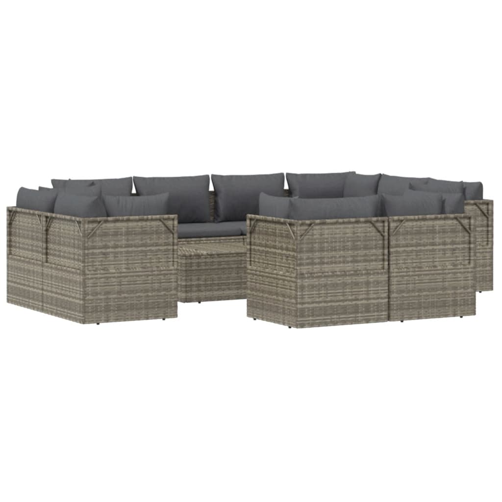 vidaXL 12 Piece Garden Lounge Set with Cushions Grey Poly Rattan