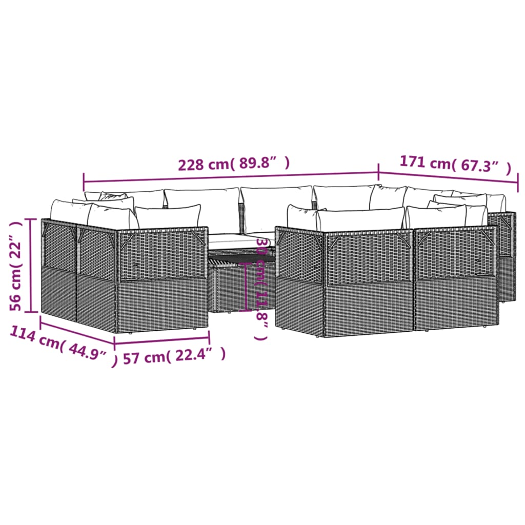 vidaXL 12 Piece Garden Lounge Set with Cushions Grey Poly Rattan
