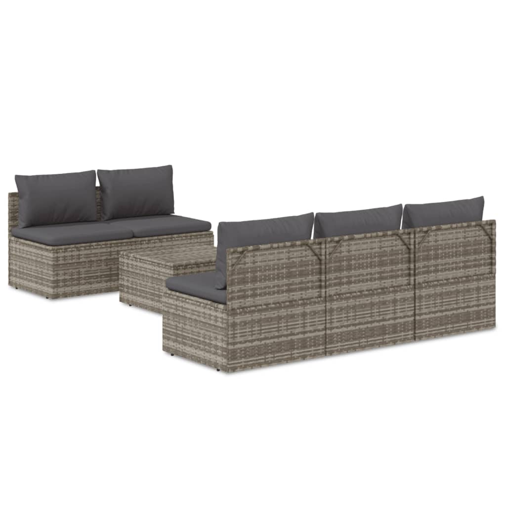 vidaXL 6 Piece Garden Lounge Set with Cushions Grey Poly Rattan