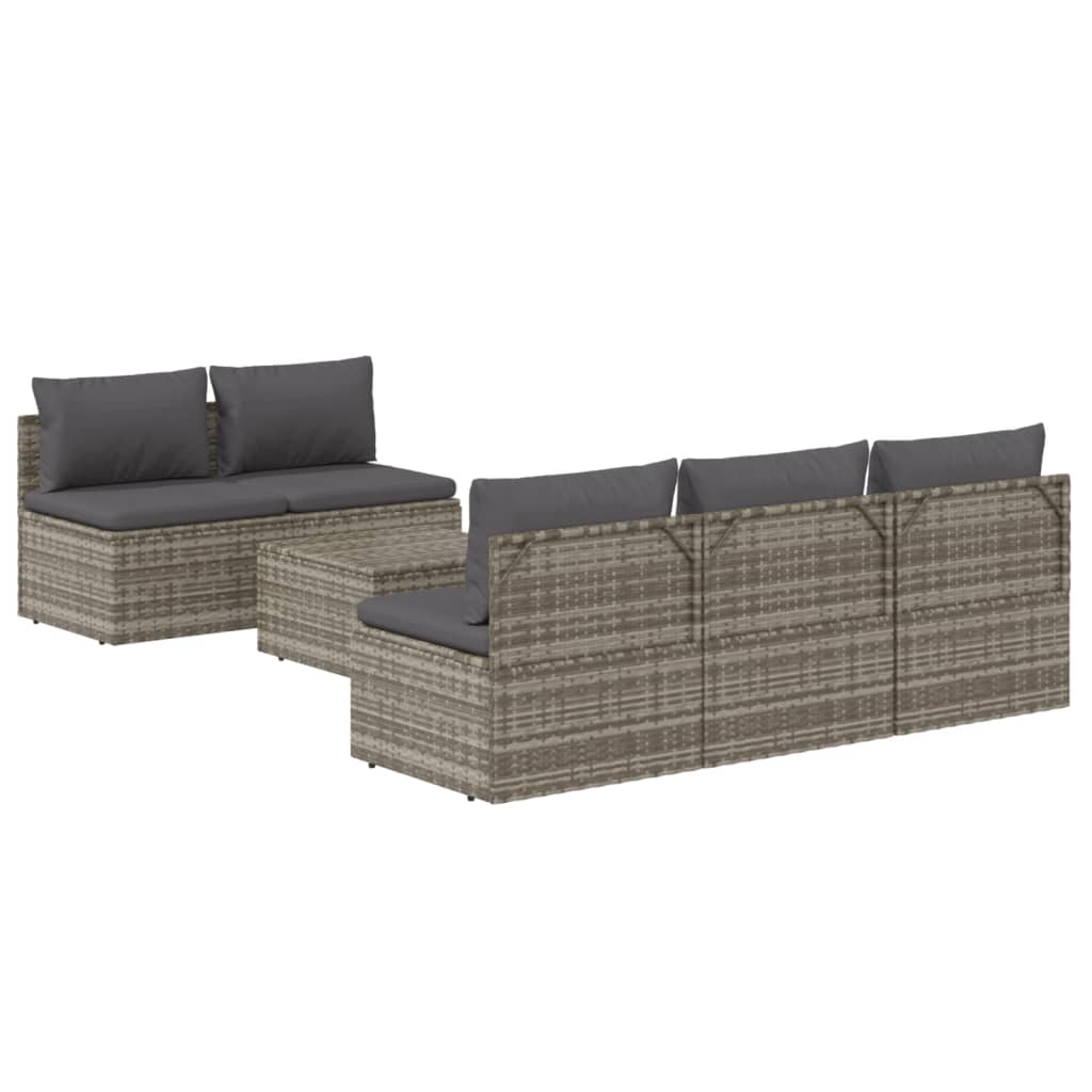 vidaXL 6 Piece Garden Lounge Set with Cushions Grey Poly Rattan