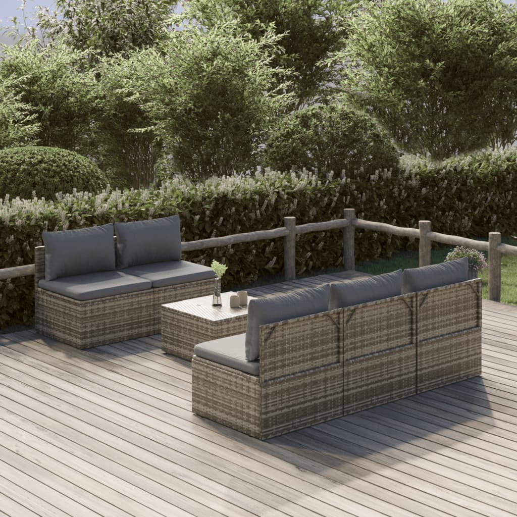 vidaXL 6 Piece Garden Lounge Set with Cushions Grey Poly Rattan