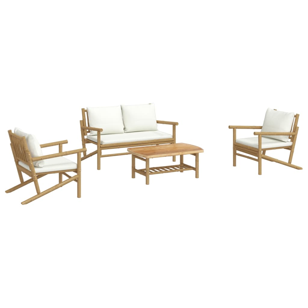 vidaXL 4 Piece Garden Lounge Set with Cream White Cushions Bamboo