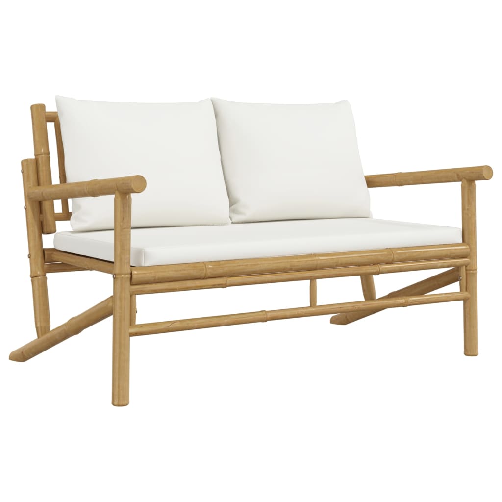 vidaXL 4 Piece Garden Lounge Set with Cream White Cushions Bamboo