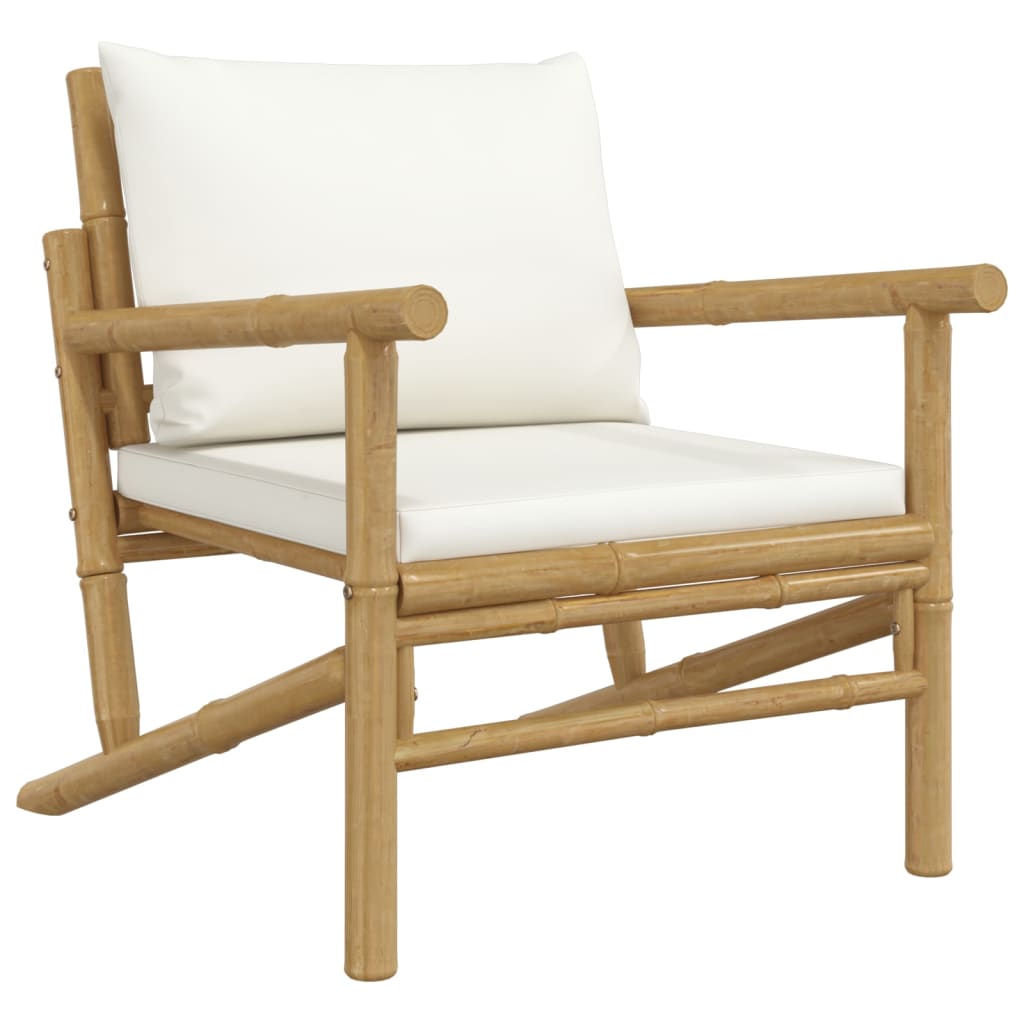 vidaXL 4 Piece Garden Lounge Set with Cream White Cushions Bamboo