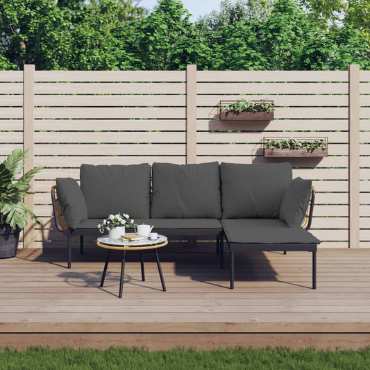 vidaXL 3 Piece Garden Lounge Set with Dark Grey Cushions Poly Rattan