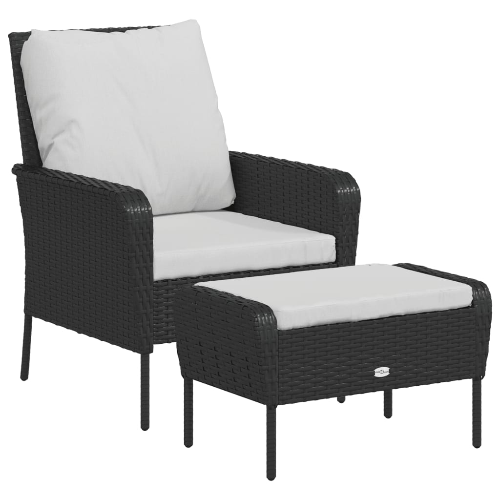 vidaXL Garden Chair with Footstool Black Poly Rattan