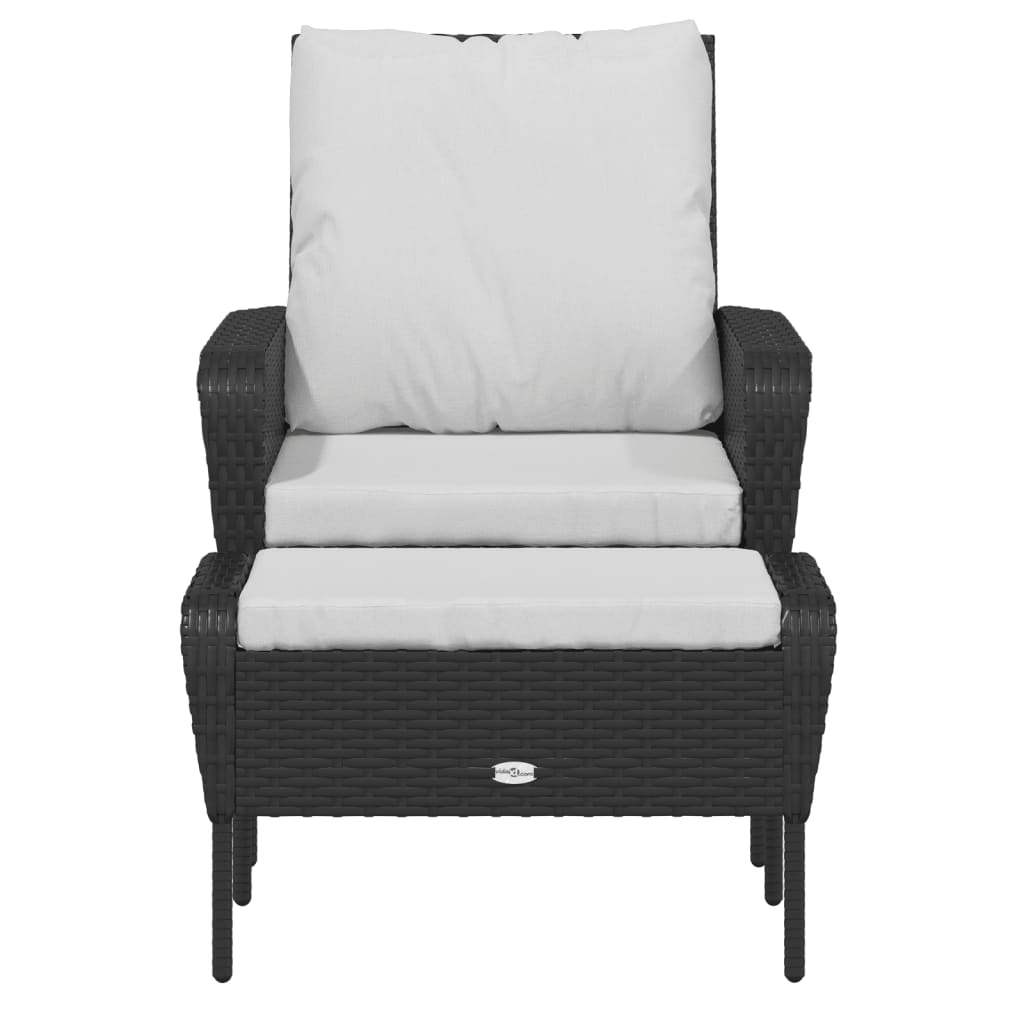 vidaXL Garden Chair with Footstool Black Poly Rattan