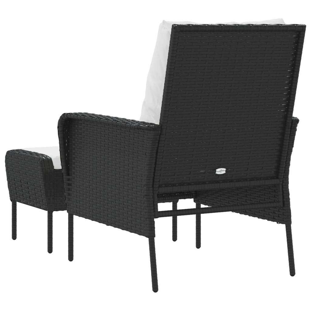 vidaXL Garden Chair with Footstool Black Poly Rattan