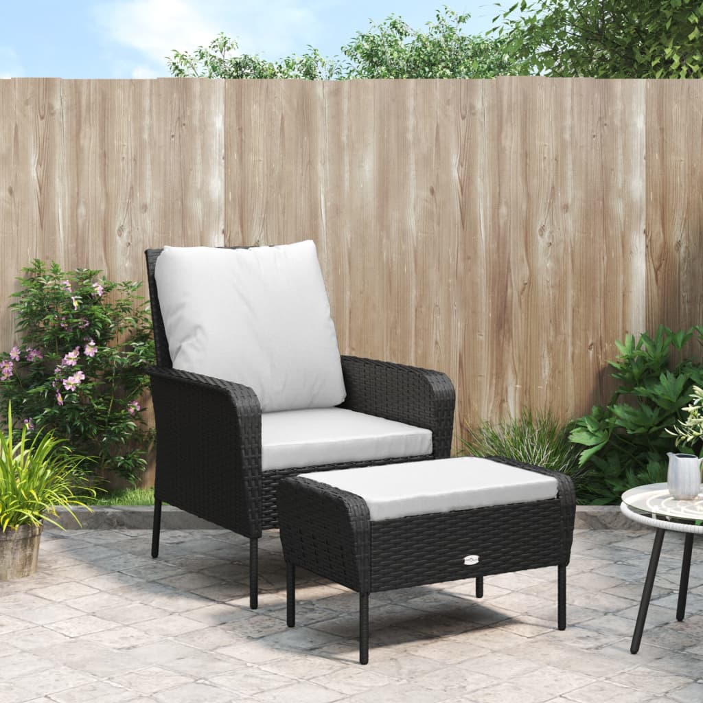 vidaXL Garden Chair with Footstool Black Poly Rattan