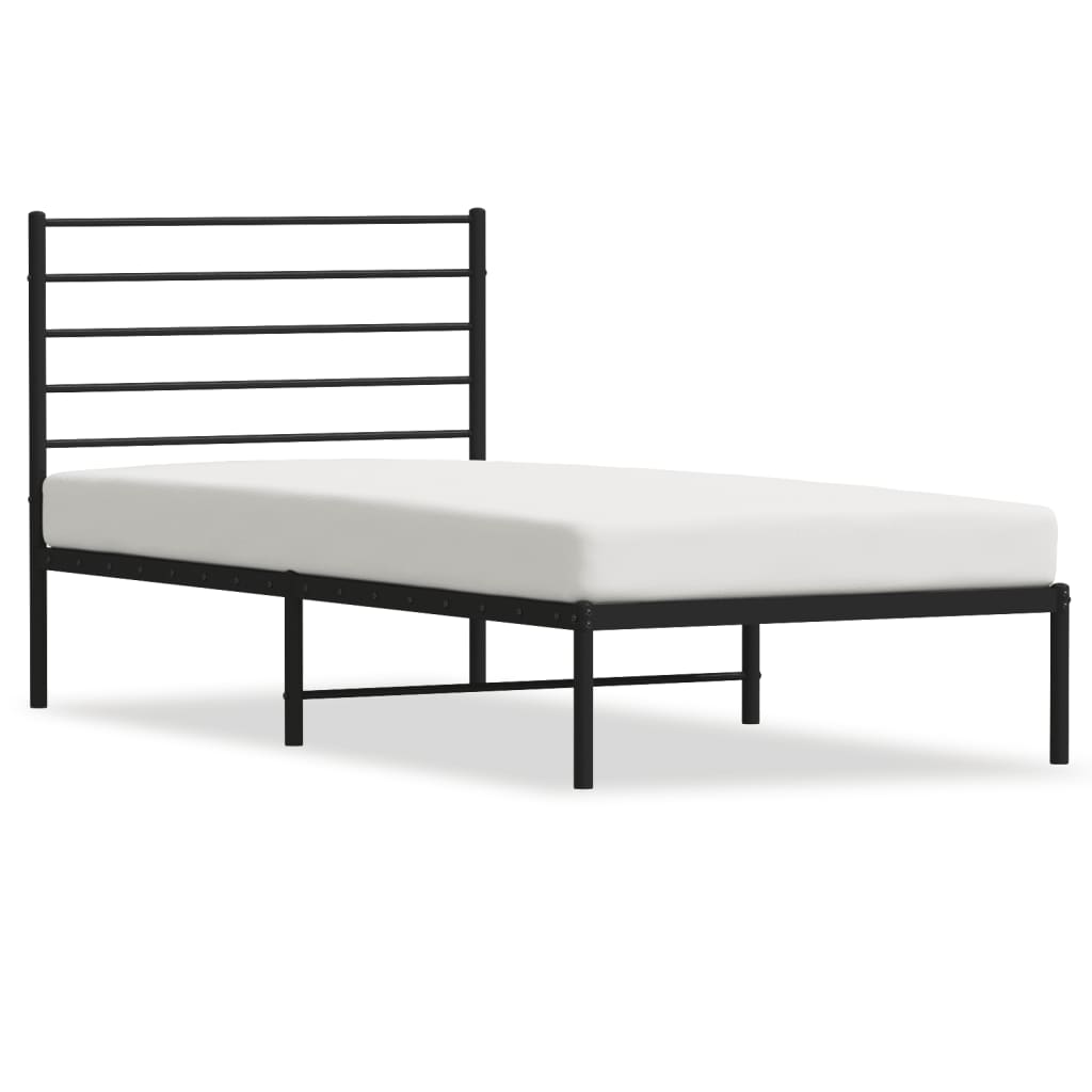 vidaXL Metal Bed Frame without Mattress with Headboard Black 107x203 cm King Single