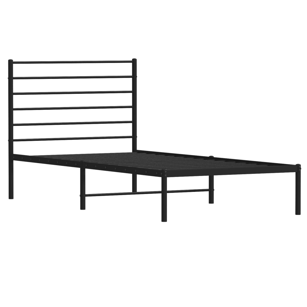 vidaXL Metal Bed Frame without Mattress with Headboard Black 107x203 cm King Single