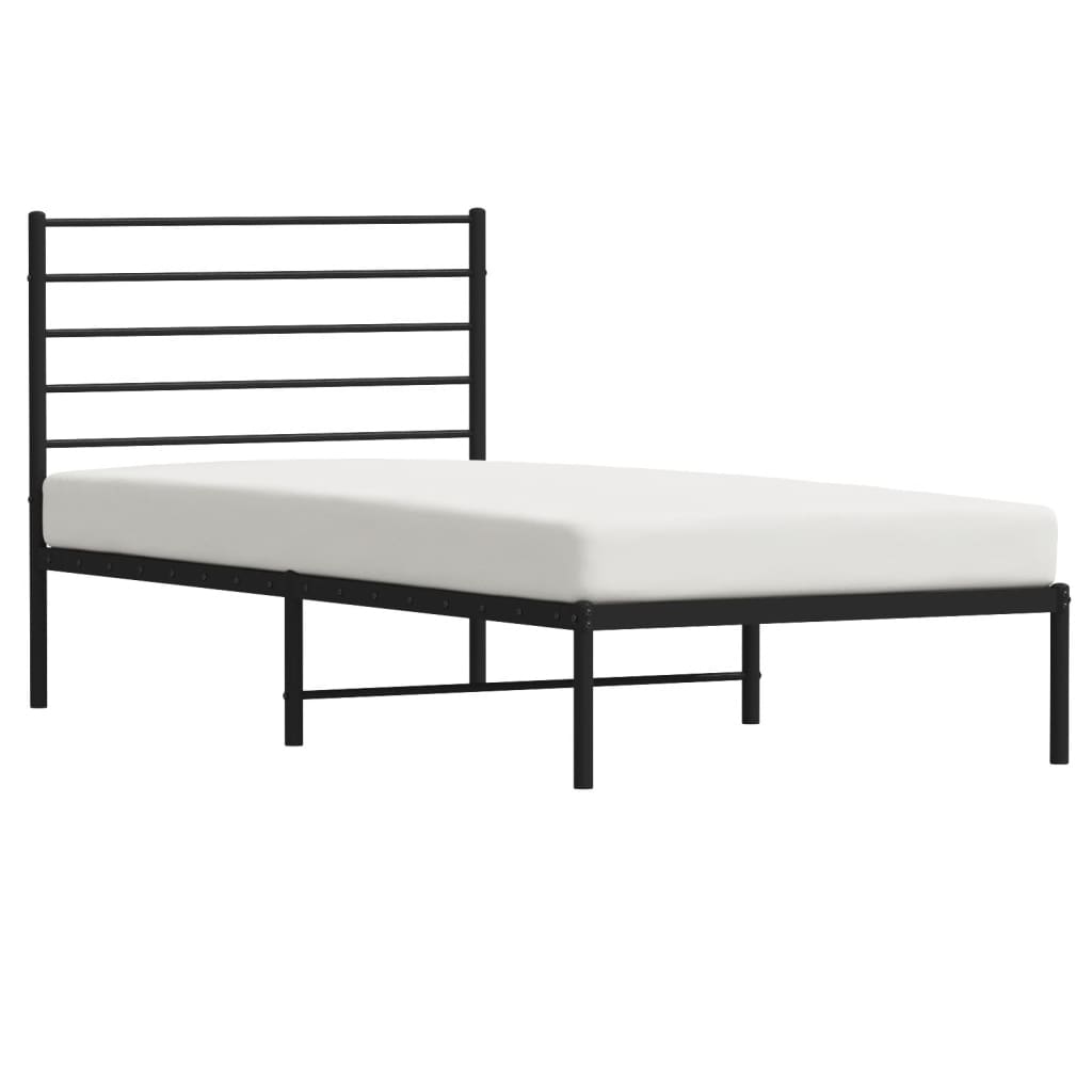 vidaXL Metal Bed Frame without Mattress with Headboard Black 107x203 cm King Single