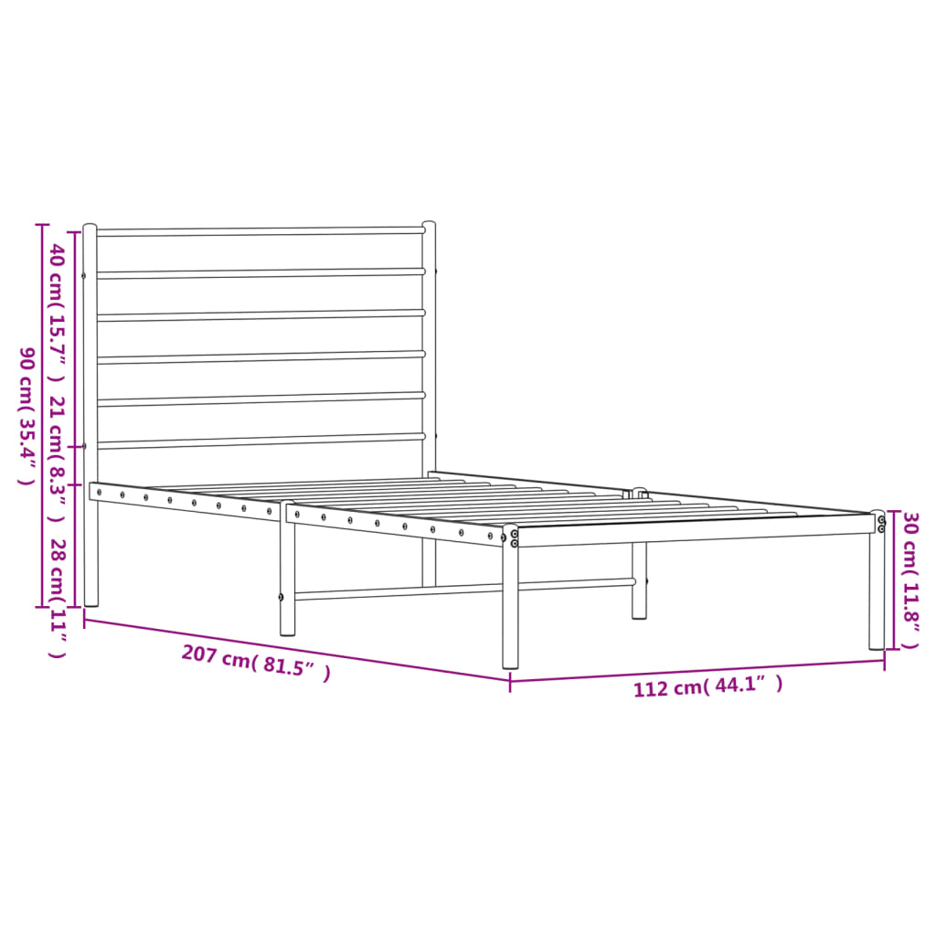vidaXL Metal Bed Frame without Mattress with Headboard Black 107x203 cm King Single