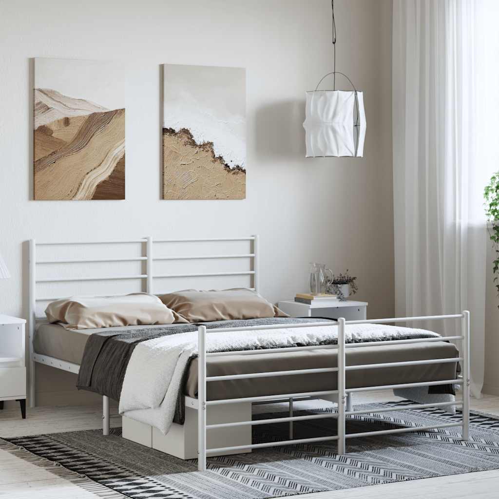 vidaXL Metal Bed Frame without Mattress with Footboard White 150x200 cm