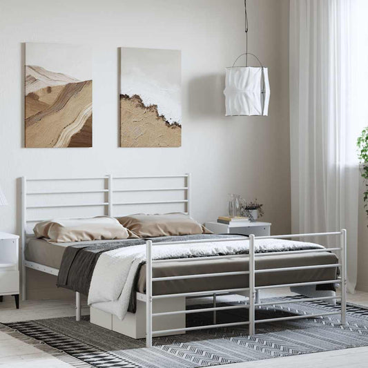 vidaXL Metal Bed Frame without Mattress with Footboard White 150x200 cm