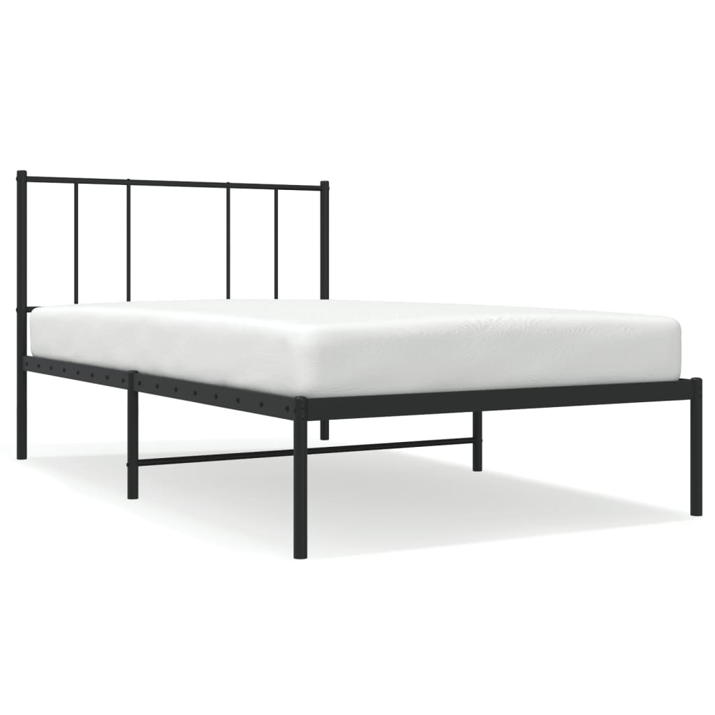 vidaXL Metal Bed Frame without Mattress with Headboard Black 90x190 cm