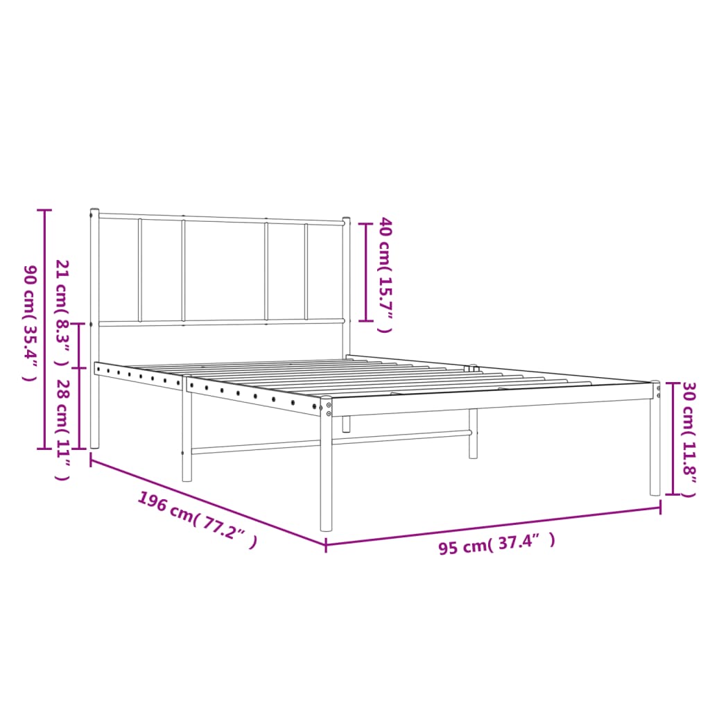 vidaXL Metal Bed Frame without Mattress with Headboard Black 90x190 cm