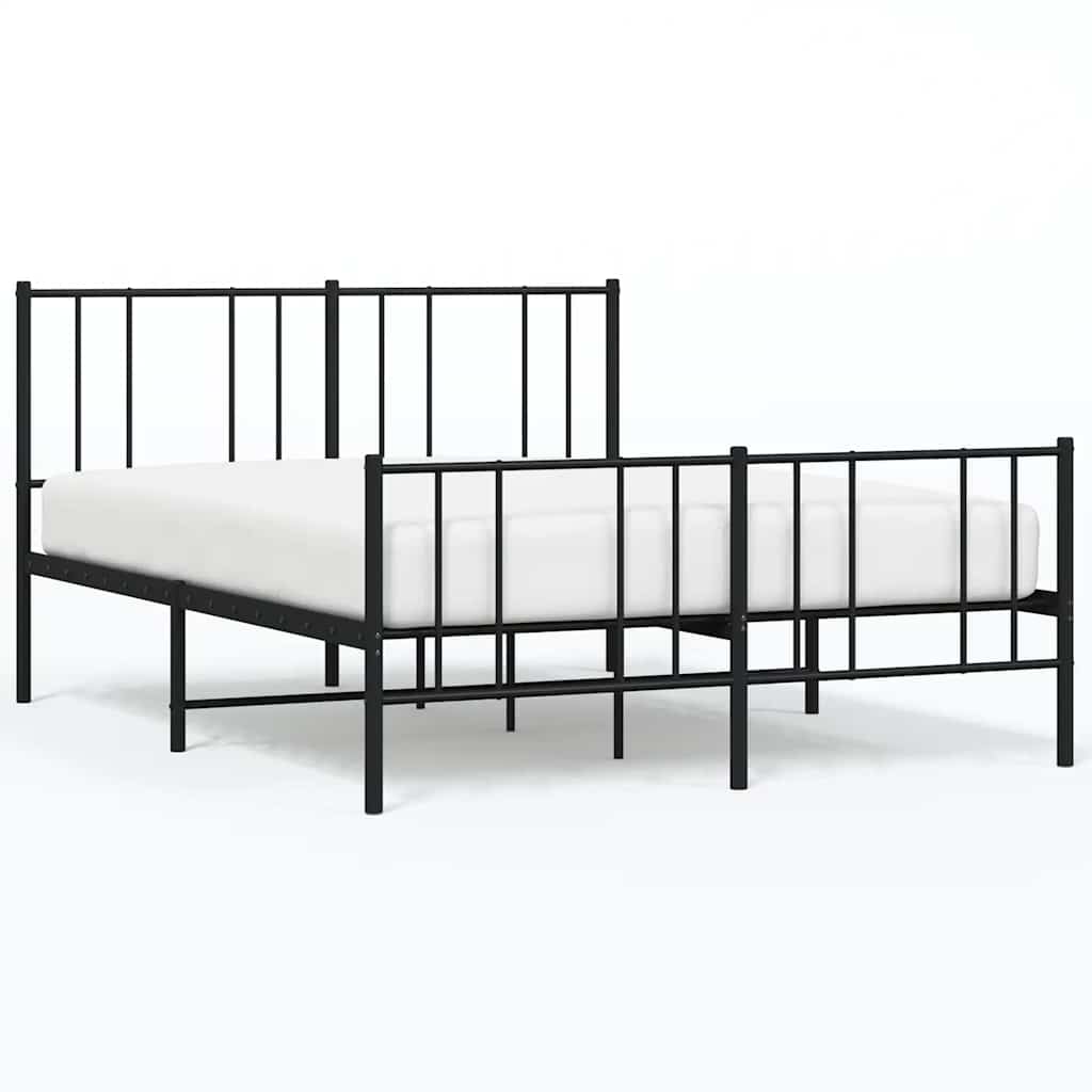 vidaXL Metal Bed Frame without Mattress with Footboard Black 150x200 cm