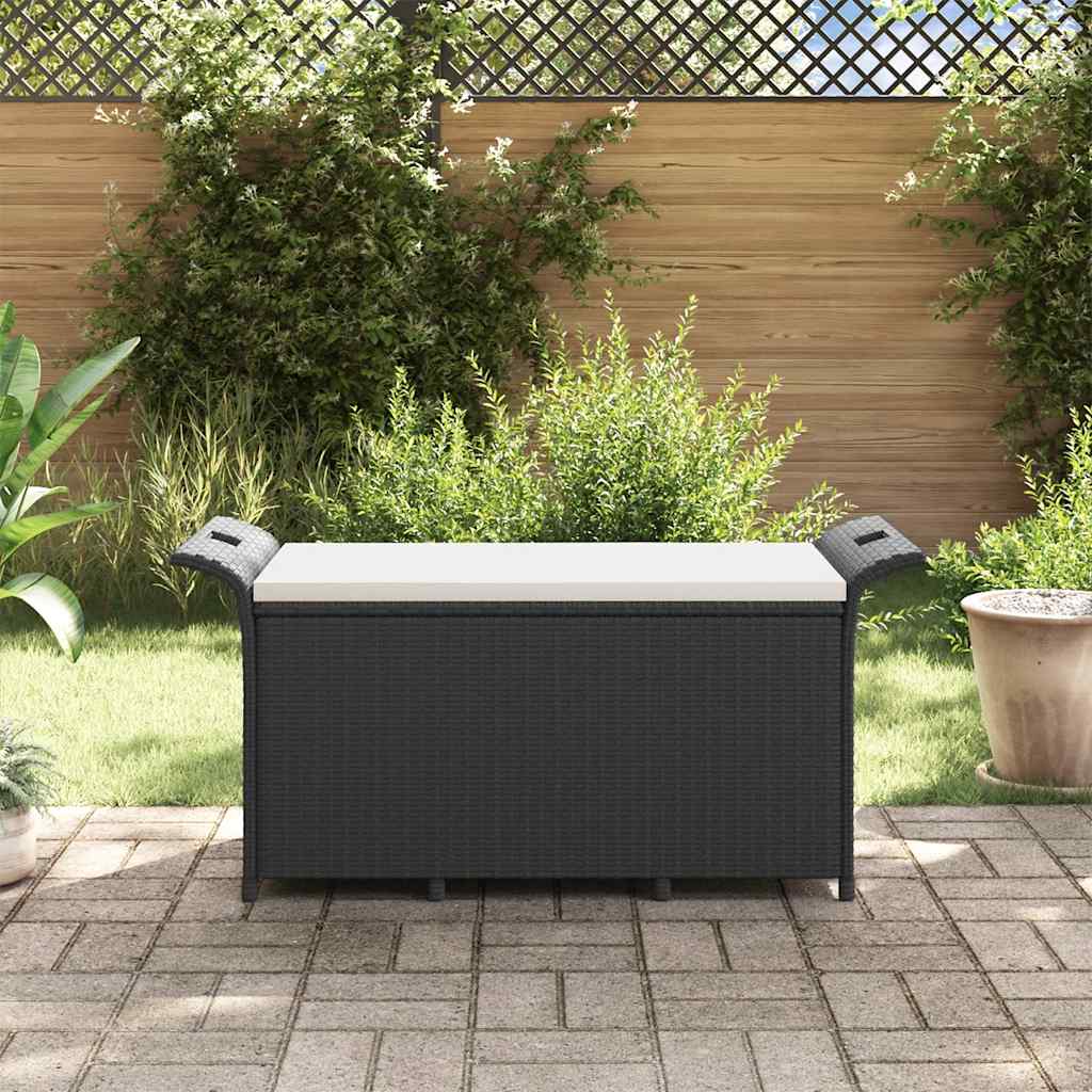 vidaXL Garden Bench with Cushion Black 116x46x57 cm Poly Rattan