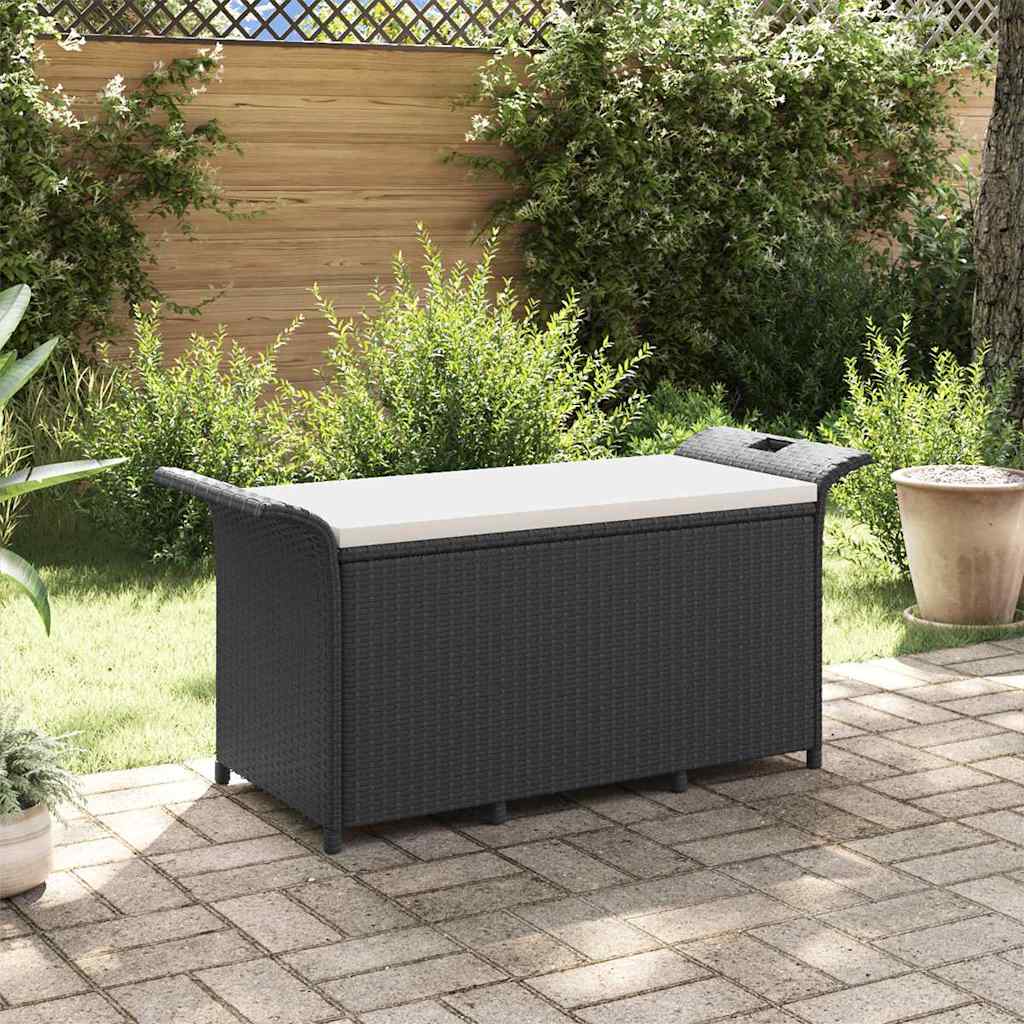 vidaXL Garden Bench with Cushion Black 116x46x57 cm Poly Rattan