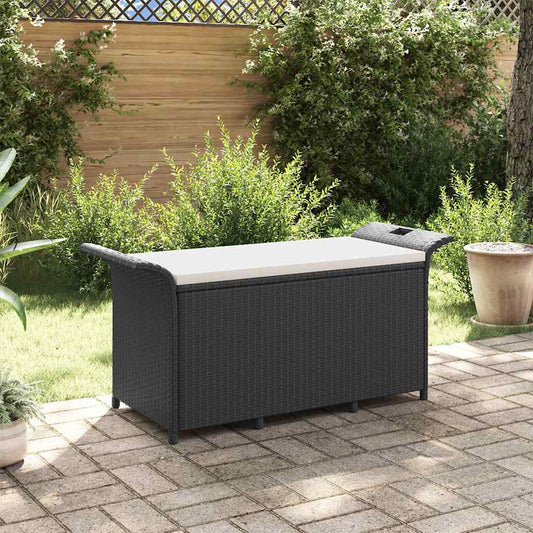 vidaXL Garden Bench with Cushion Black 116x46x57 cm Poly Rattan