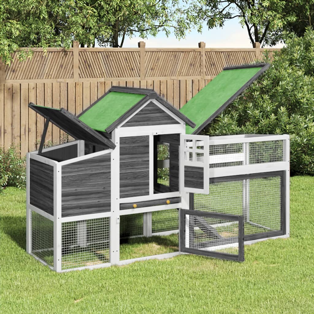 vidaXL Chicken Coop Grey 186.5x58.5x113 cm Solid Wood Pine