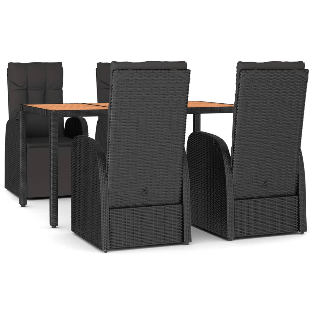 vidaXL 5 Piece Garden Dining Set Black Poly Rattan&Solid Wood Acacia