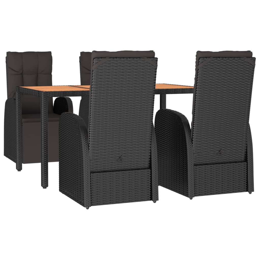 vidaXL 5 Piece Garden Dining Set Black Poly Rattan&Solid Wood Acacia