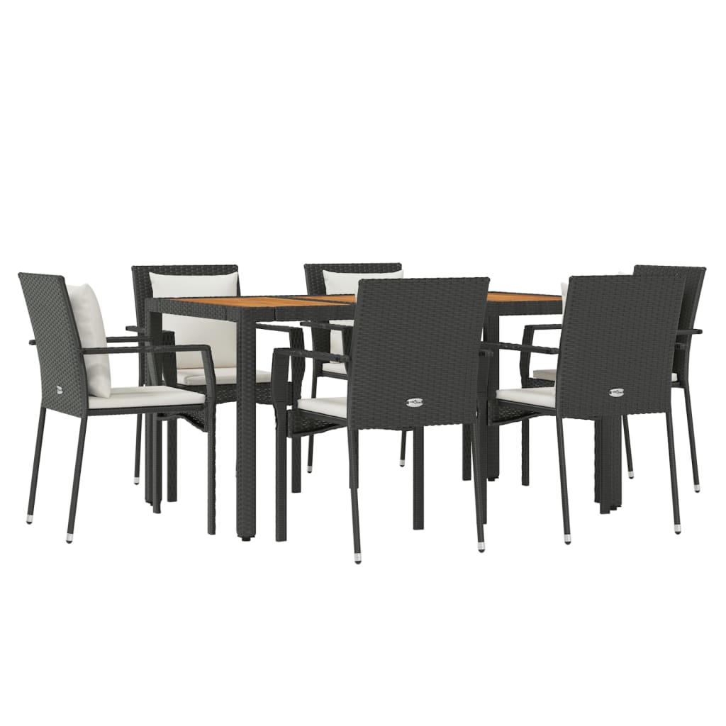 vidaXL 7 Piece Garden Dining Set with Cushions Black Poly Rattan