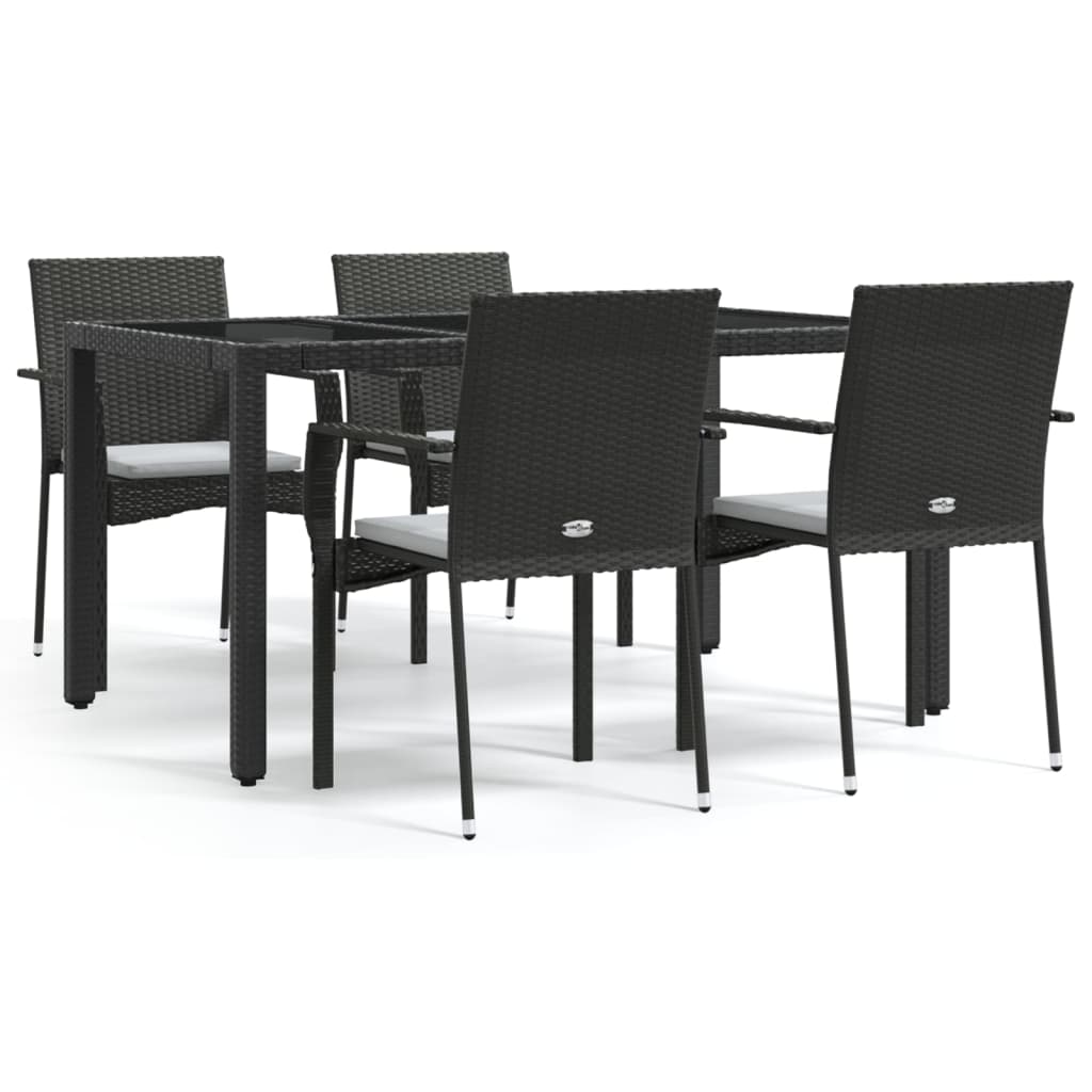 vidaXL 5 Piece Garden Dining Set with Cushions Black Poly Rattan