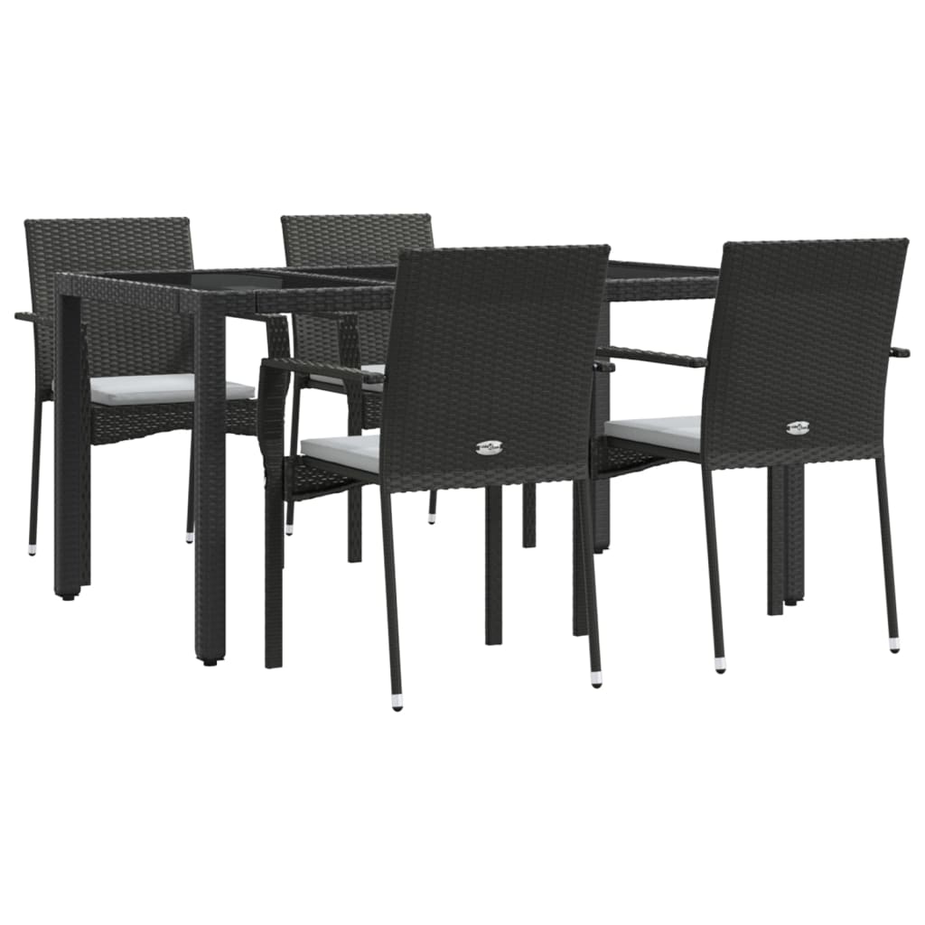 vidaXL 5 Piece Garden Dining Set with Cushions Black Poly Rattan