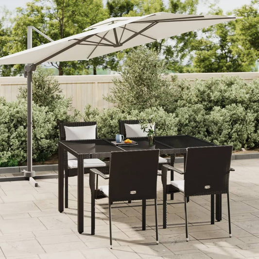 vidaXL 5 Piece Garden Dining Set with Cushions Black Poly Rattan
