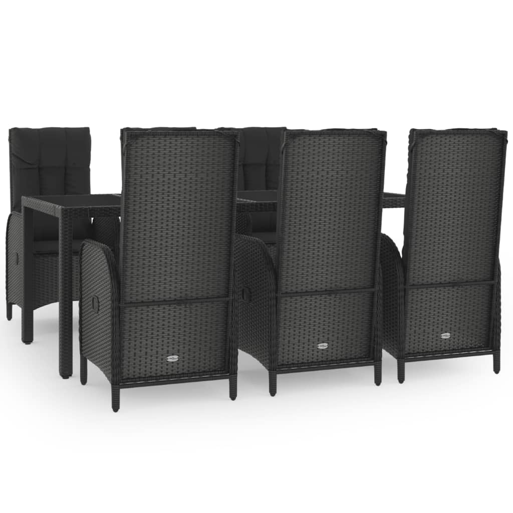 vidaXL 7 Piece Garden Dining Set with Cushions Black and Grey Poly Rattan