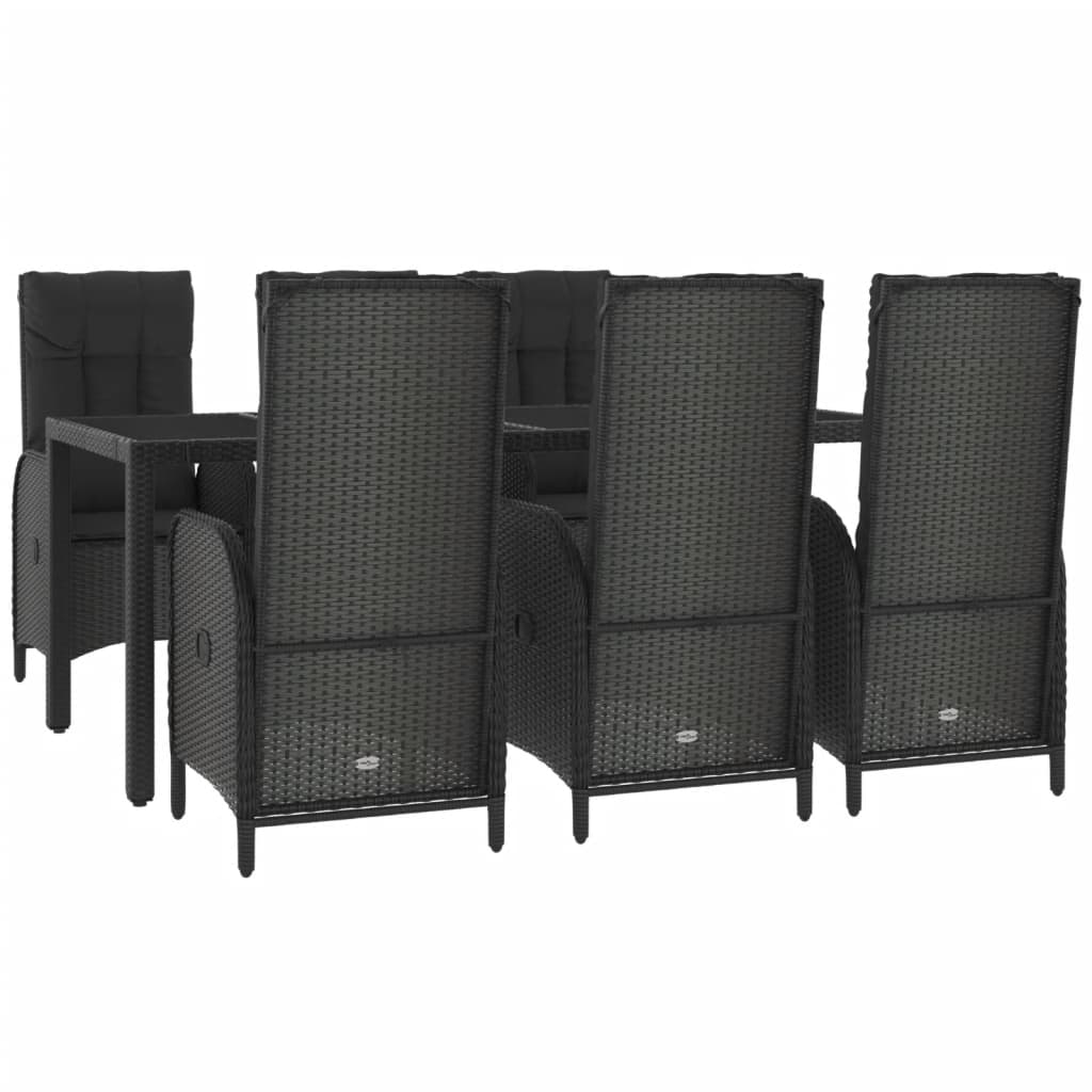 vidaXL 7 Piece Garden Dining Set with Cushions Black and Grey Poly Rattan