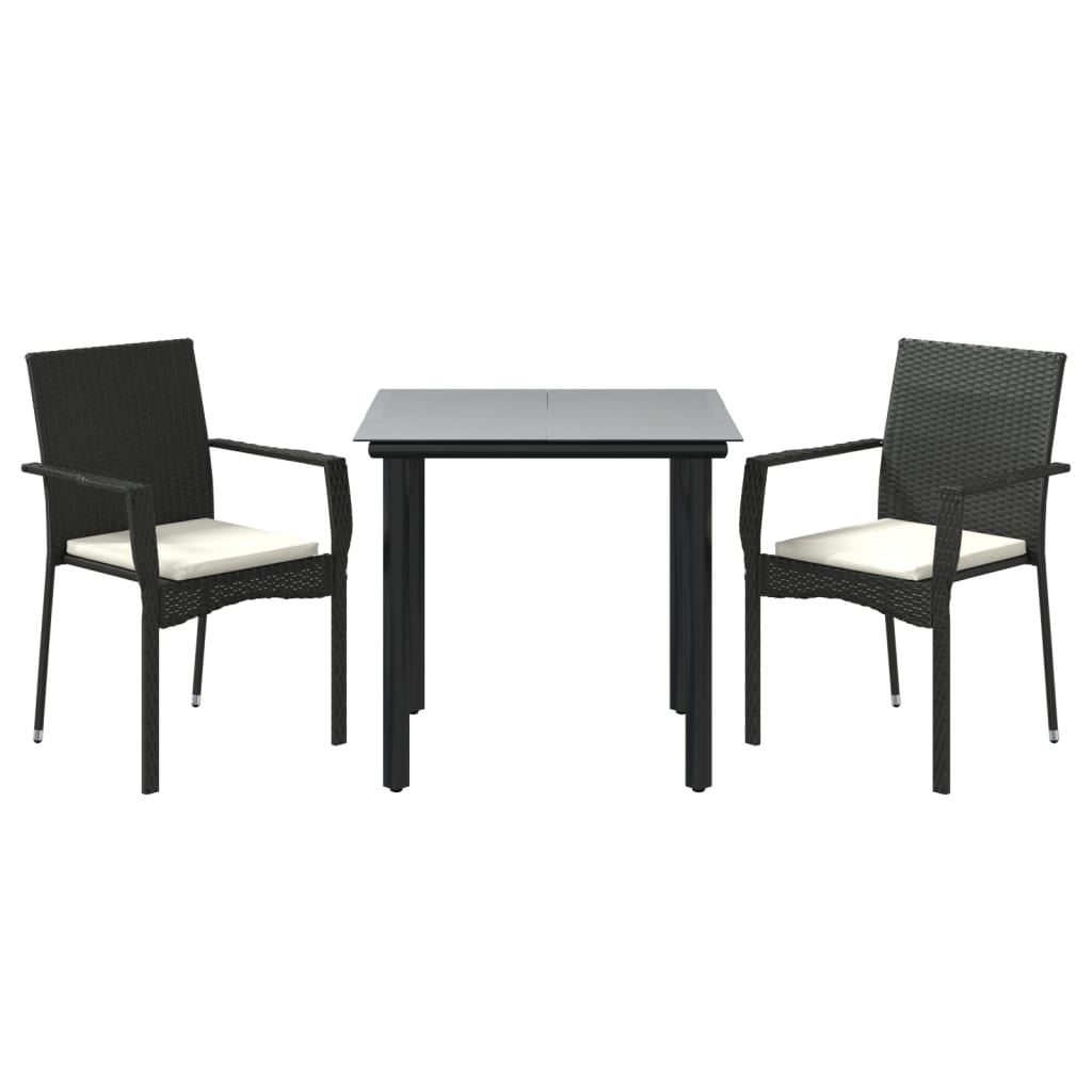 vidaXL 3 Piece Garden Dining Set with Cushions Black Poly Rattan