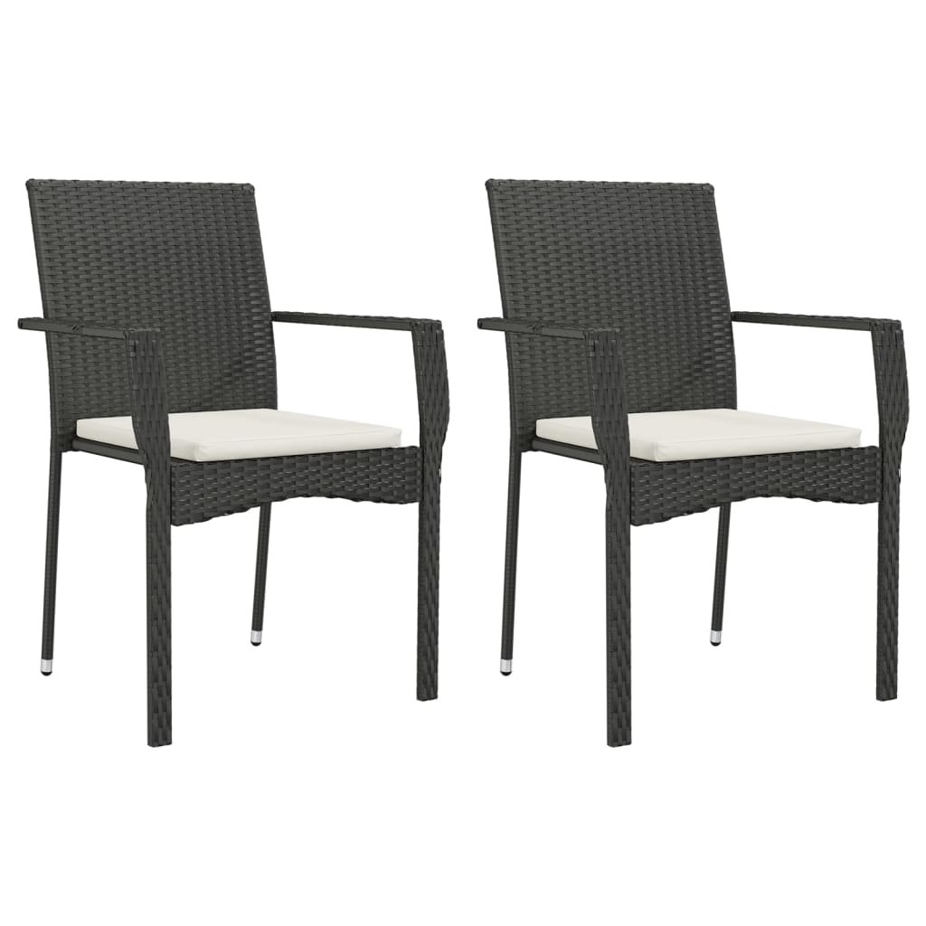 vidaXL 3 Piece Garden Dining Set with Cushions Black Poly Rattan