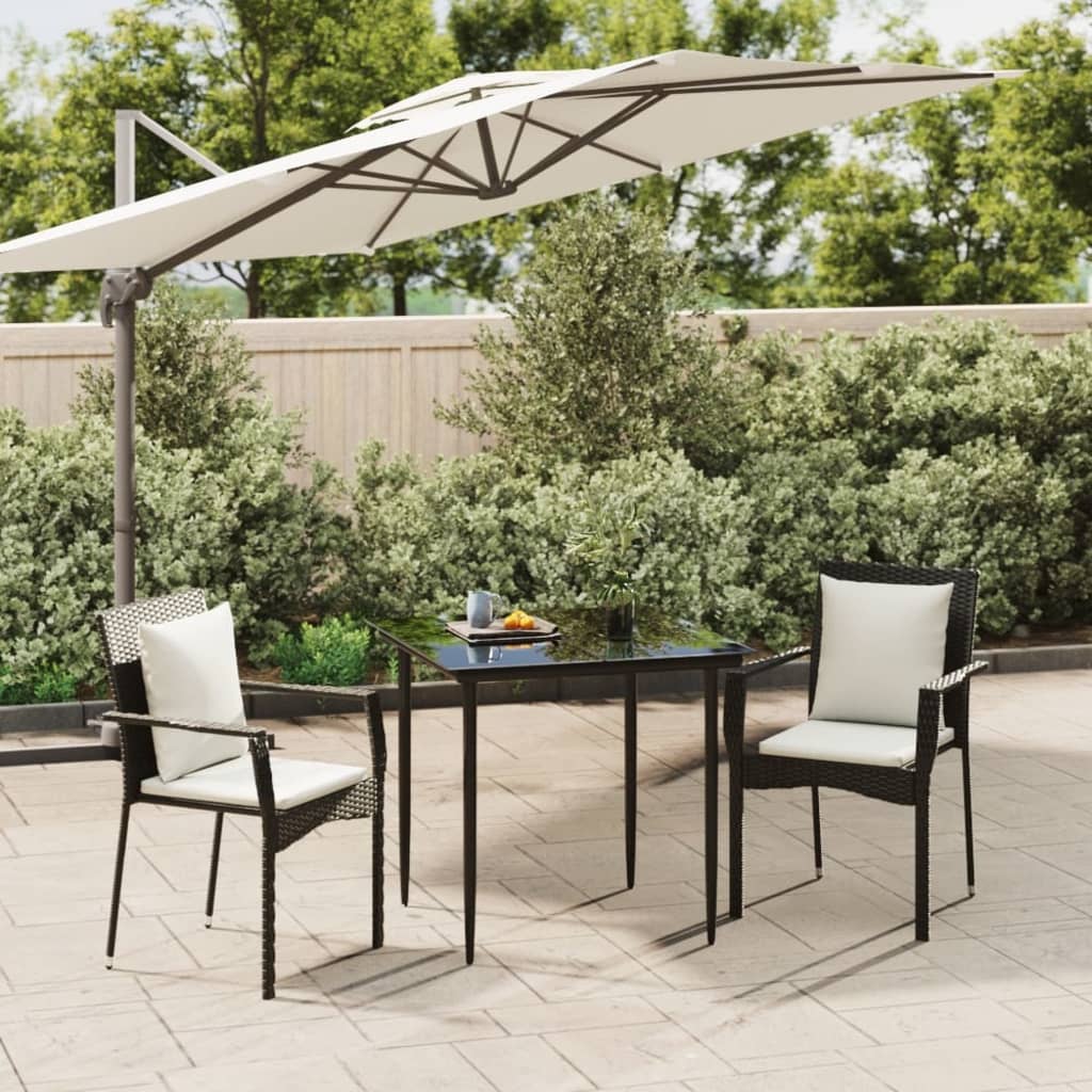 vidaXL 3 Piece Garden Dining Set with Cushions Black Poly Rattan