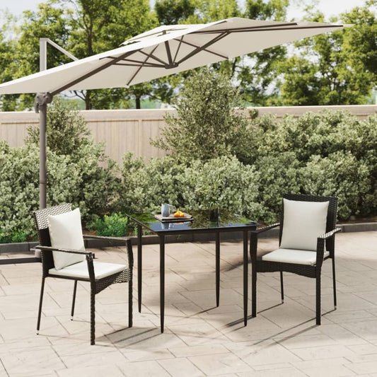 vidaXL 3 Piece Garden Dining Set with Cushions Black Poly Rattan