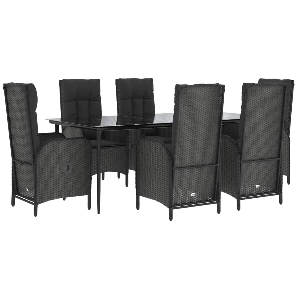 vidaXL 7 Piece Garden Dining Set with Cushions Black Poly Rattan