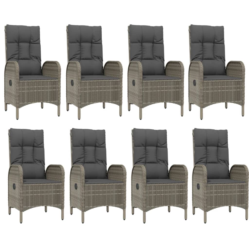 vidaXL 9 Piece Garden Dining Set with Cushions Black and Grey Poly Rattan