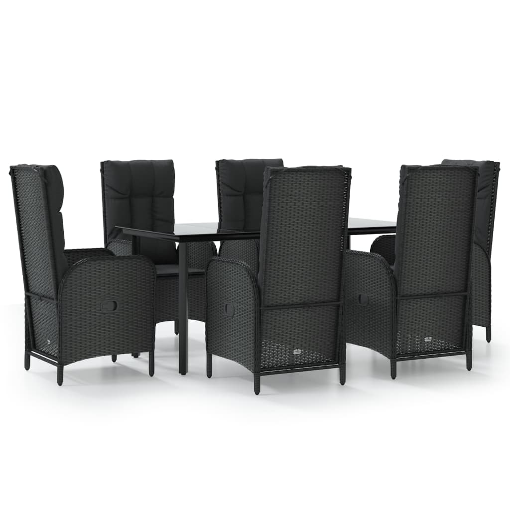 vidaXL 7 Piece Garden Dining Set with Cushions Black Poly Rattan