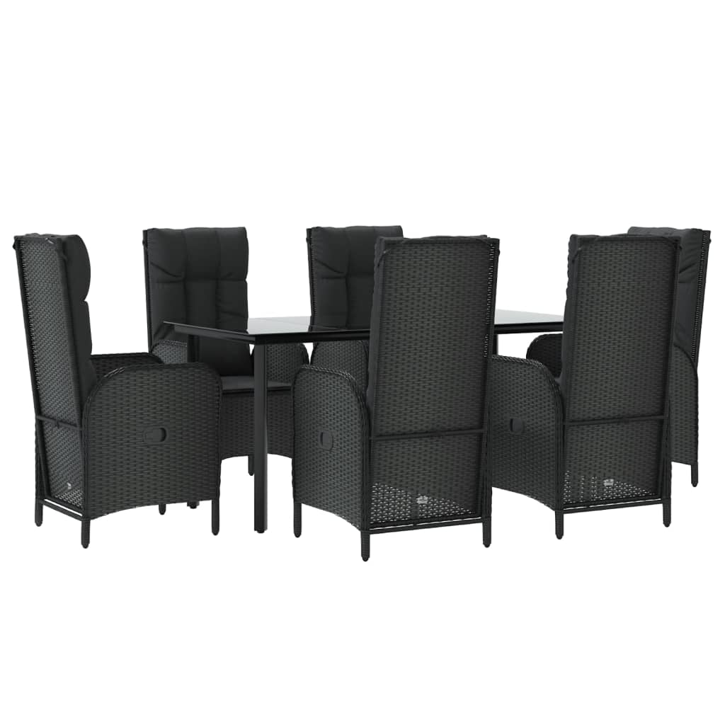 vidaXL 7 Piece Garden Dining Set with Cushions Black Poly Rattan