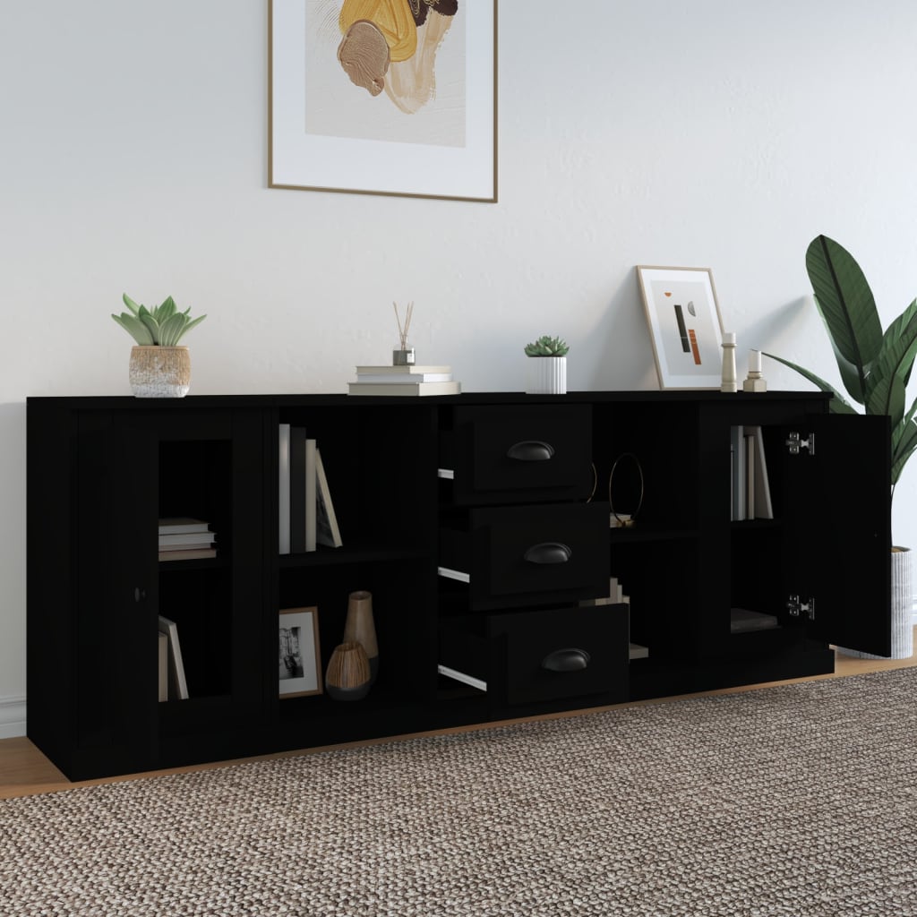 vidaXL Sideboards 3 pcs Black Engineered Wood