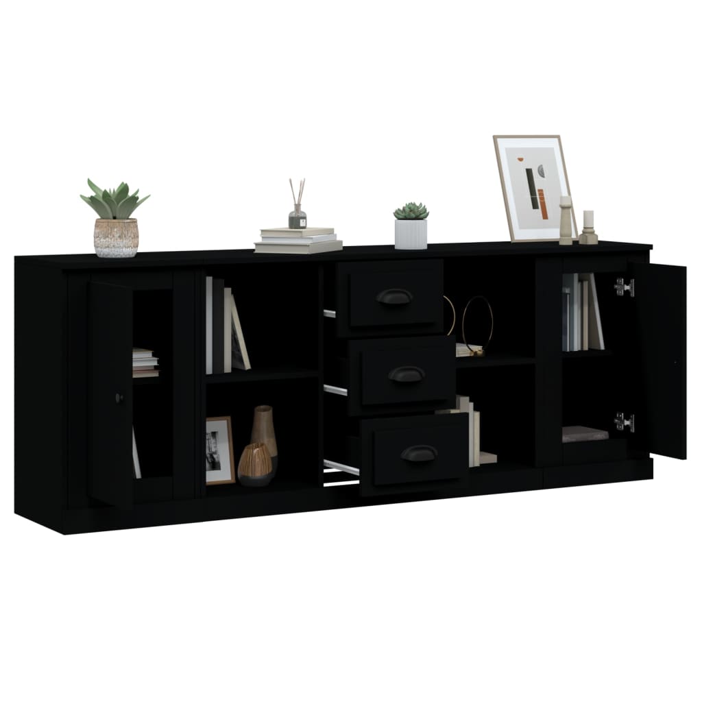 vidaXL Sideboards 3 pcs Black Engineered Wood
