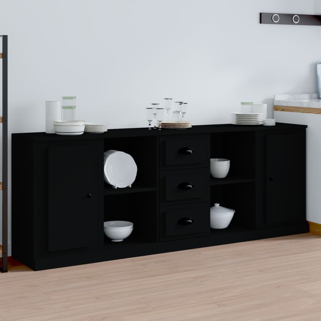 vidaXL Sideboards 3 pcs Black Engineered Wood