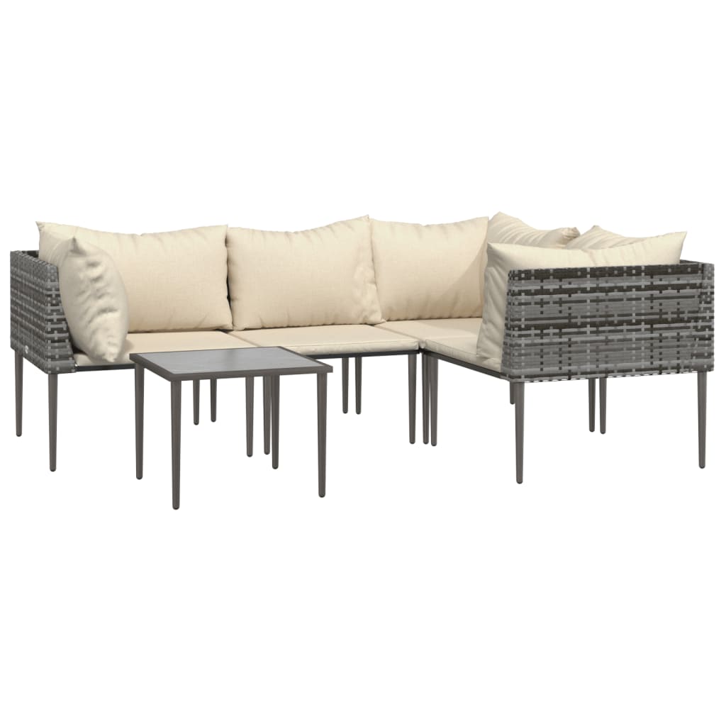 vidaXL 5 Piece Garden Lounge Set with Cushions Grey Poly Rattan